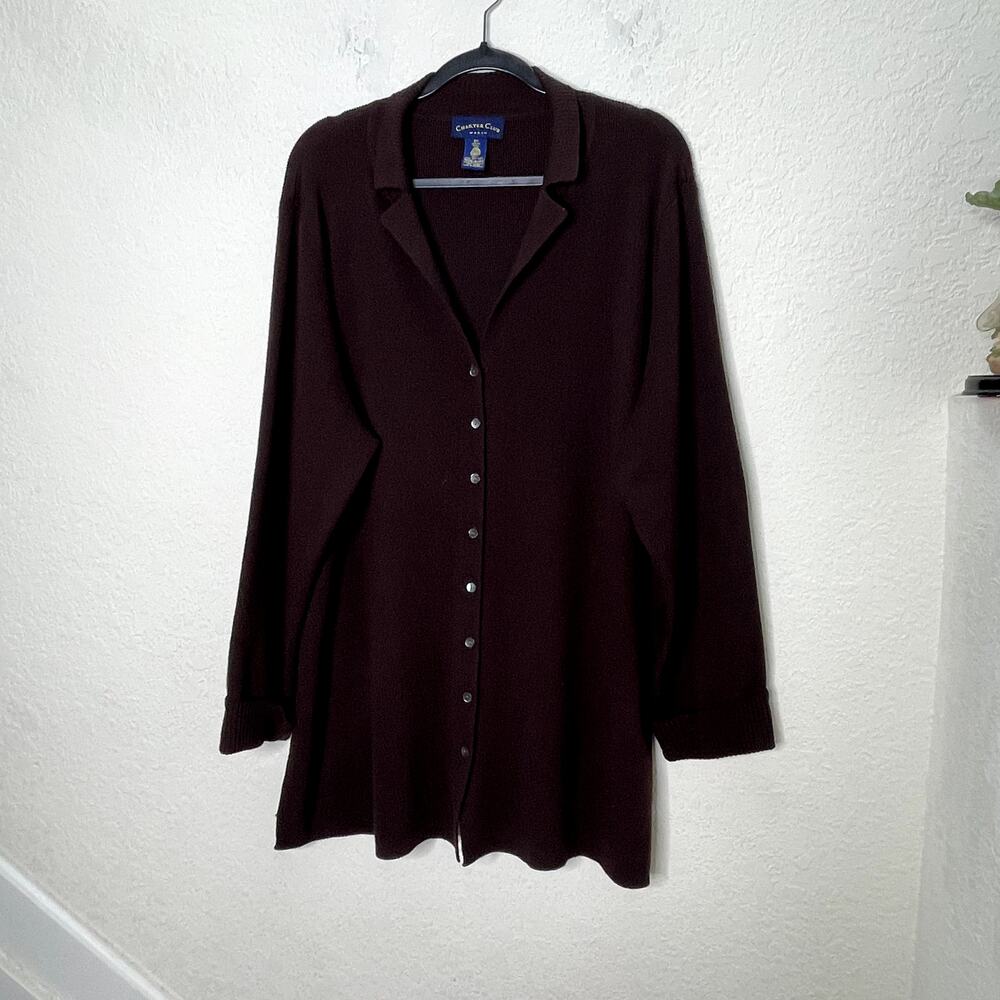 Charter Club Woman 3X Brown 100% Merino Wool Long Cardigan Sweater Jacket